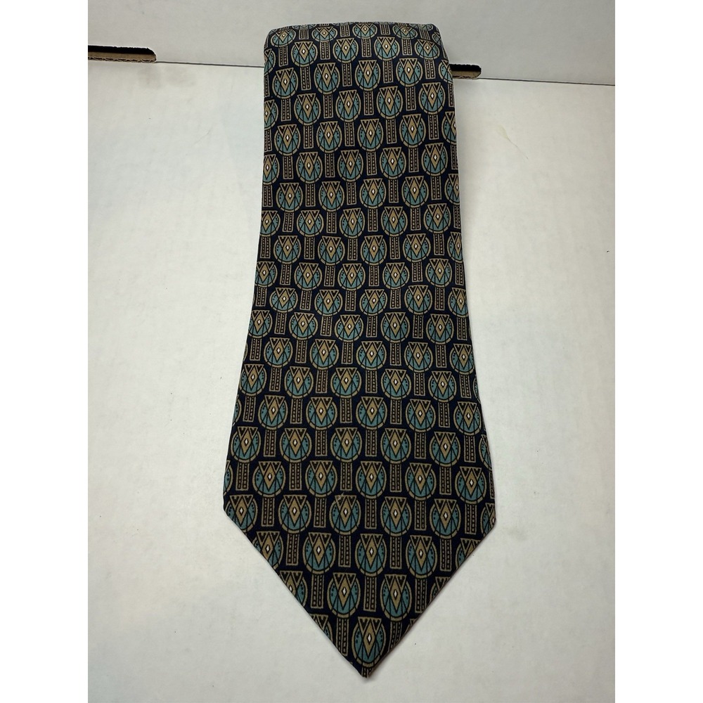 CHAPS RALPH LAUREN Men's Green Geometric Shapes Classic‎ 100% Silk Tie 59.5x3.75